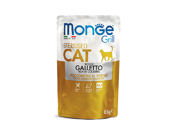 MONGE CAT WET Grill Sterilised Rooster пауч, півник, шматочки в желе для стерилізованих 85гр