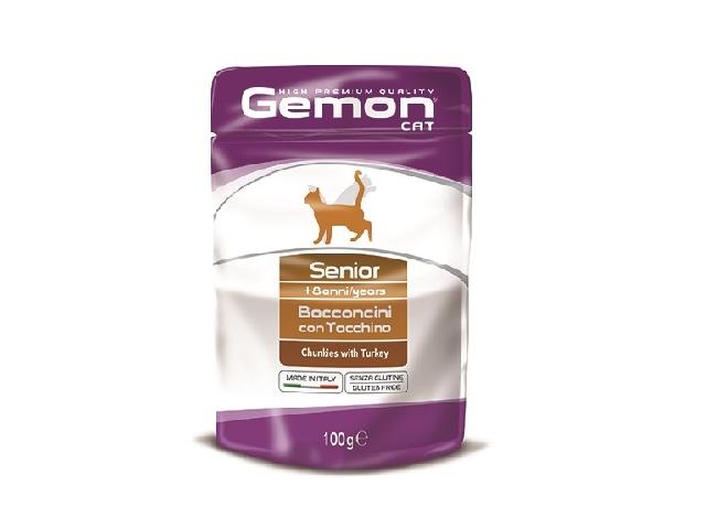 GEMON CAT WET Senior Turkey пауч, індичка, шматочки в соусі для для літніх кішок 100гр