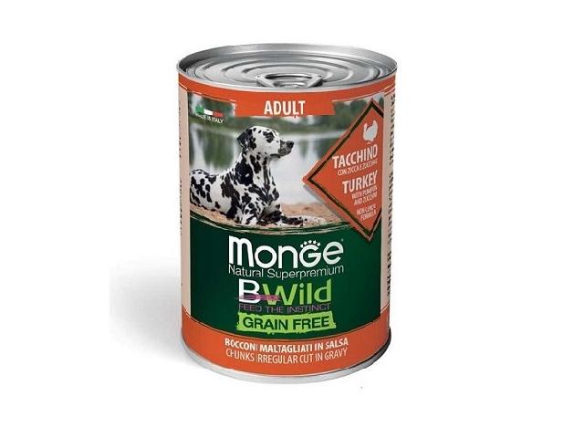MONGE DOG WET BWild Adult Turkey індичка, гарбуз, цукіні, шматочки в соусі 400гр