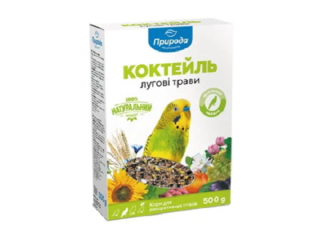 Coctail Budgies with meadow grass and flax, корм Коктейль для хвилястих папуг з луговими травами і льоном, 0,5kg