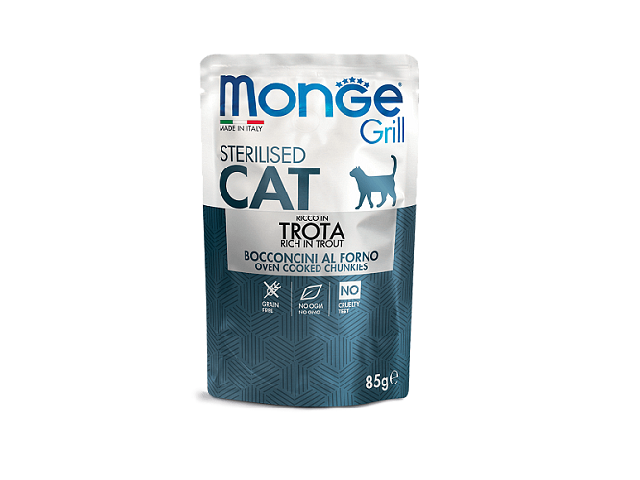 MONGE CAT WET Grill Sterilised Trout пауч, форель, шматочки в желе для стерилізованих 85гр