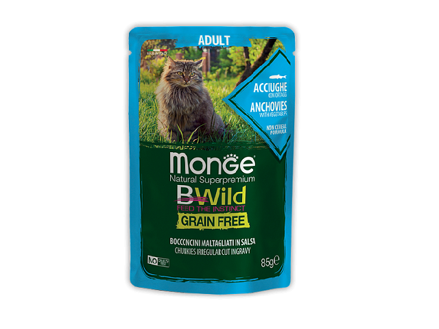 MONGE CAT WET BWild Anchovies пауч, анчоус, шматочки в соусі 85г