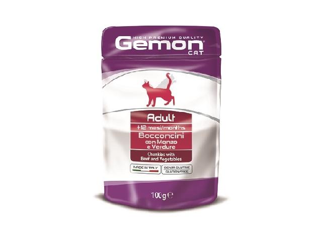 GEMON CAT WET Adult Beef пауч, яловичина з овочами, шматочки в соусі 100гр