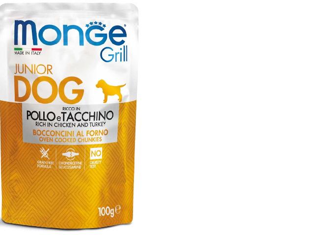 MONGE DOG WET Grill Puppy&Junior Chicken пауч, курка з індичкою, шматочки в желе для цуценят 100 гр.
