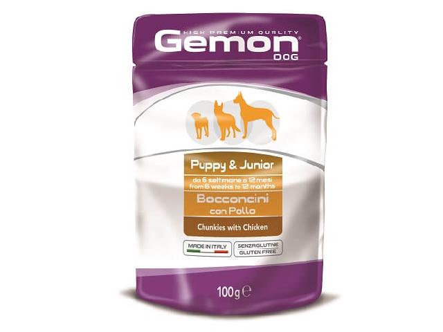 GEMON DOG WET Puppy&Junior Chicken пауч, курка, шматочки в соусі для цуценят 100гр