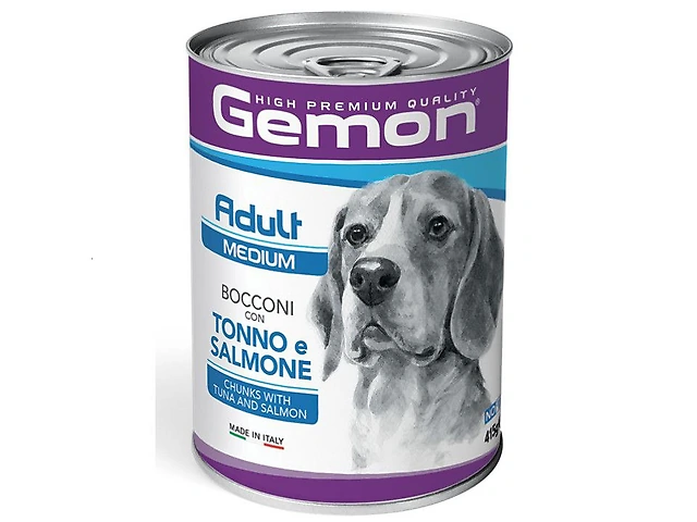 GEMON DOG WET Adult Medium Salmon шматочки в соусі, тунeць з лососем, для середніх порід 415гр