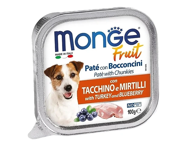 MONGE DOG WET Fruit Turkey&Blueberry паштет, індичка з чорницею 100гр