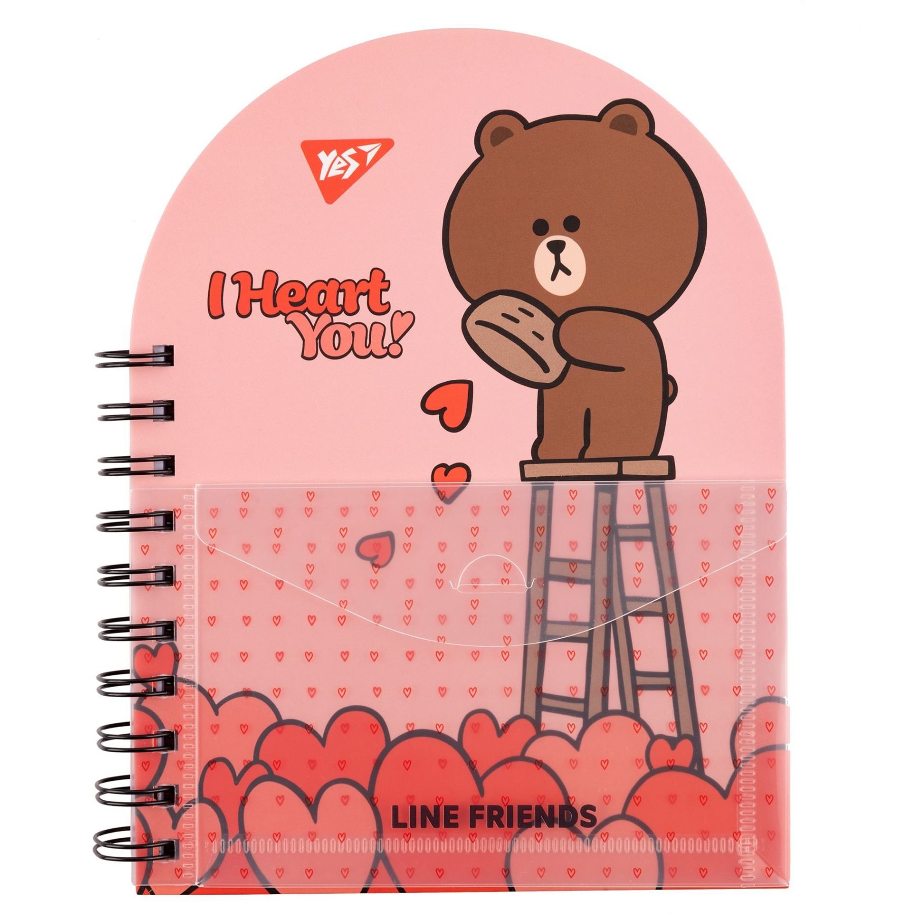 Блокнот YES В6+/100 подв. cпіраль з пласт. кишенею "Line Friends", крапка