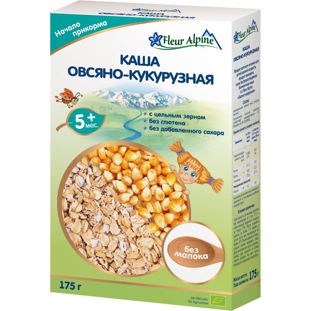 Дитяча безмолочна каша Fleur Alpine Organic "Вівсяно кукурудзяна " 175 г