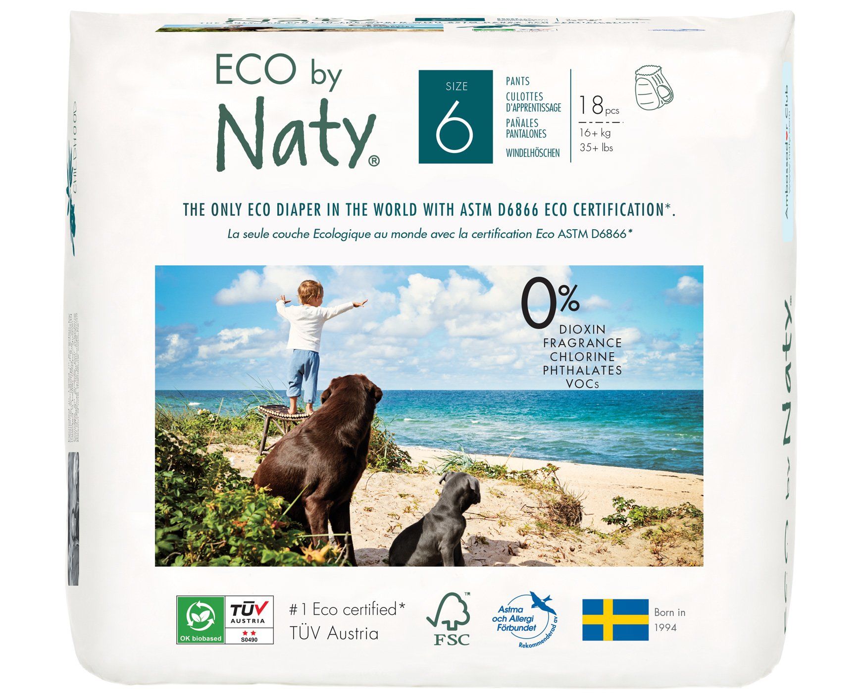 Одноразові дитячі трусики-підгузки "Eco By Naty" розмір 6, 18 шт в упаковці