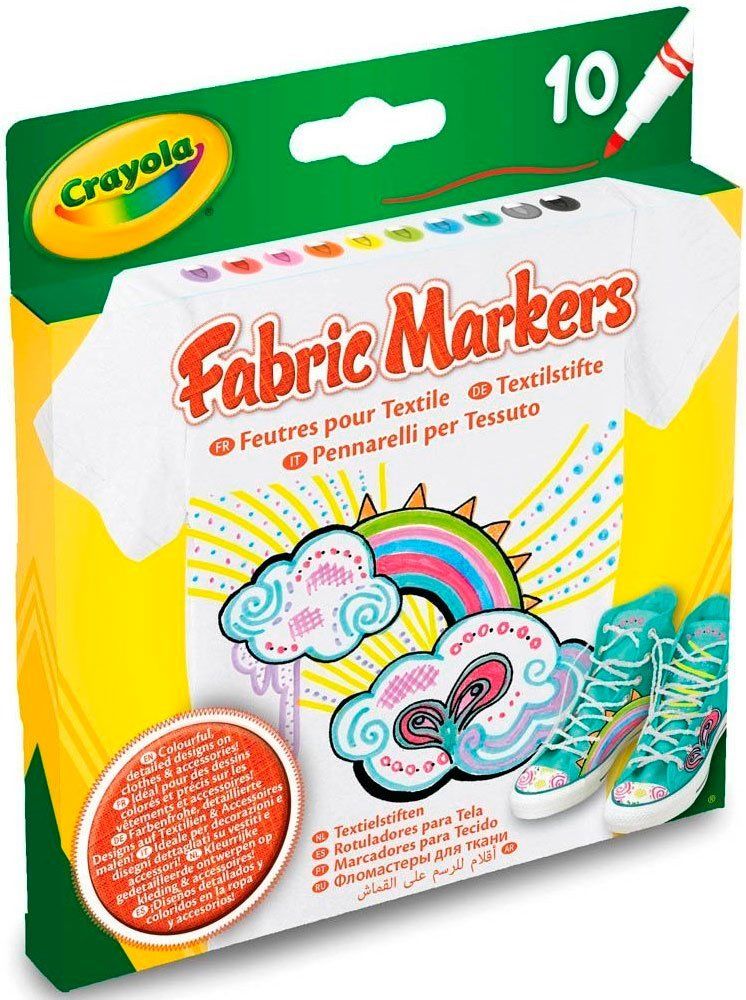 CRAYOLA Набір фломастерів для малювання на тканині, тонка лінія, 10 шт