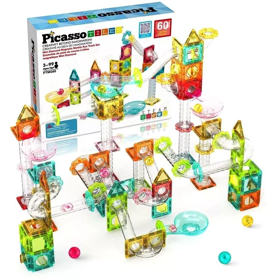 28299 PICASSO TILES конструктор магнітний: MINI DIAMOND MARBLE RUN TRACK SET на 60 деталей