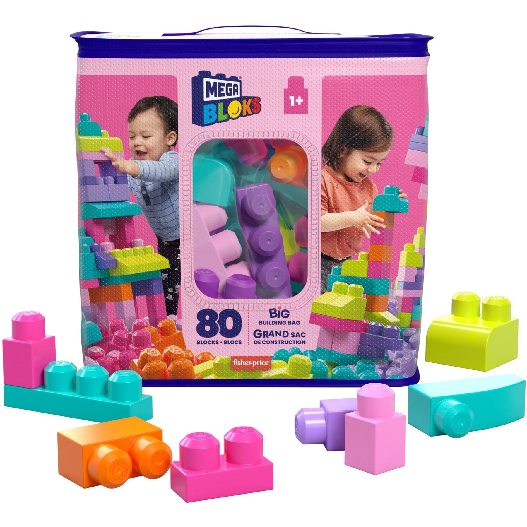 Конструктор рожевий у мішку "Mega Bloks" 80 деталей