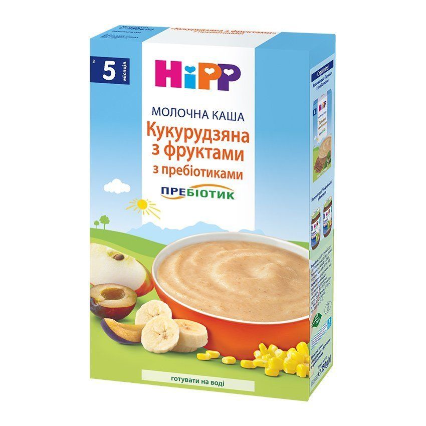 Молочна каша "Кукурудзяна з фруктами" з пребіотиками, HiPP