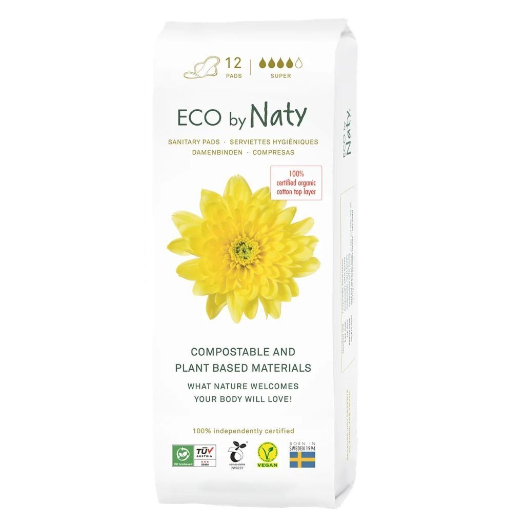 Одноразові гігієнічні жіночі прокладки "Eco By Naty" Super, 12 шт в упаковці