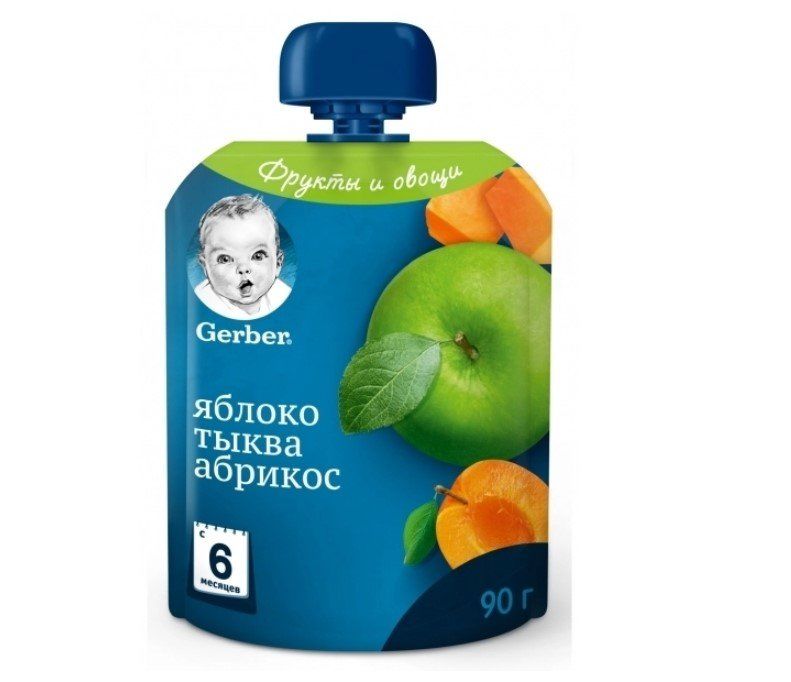 Пюре "Яблуко, гарбуз, абрикос" 90 г пауч, Gerber