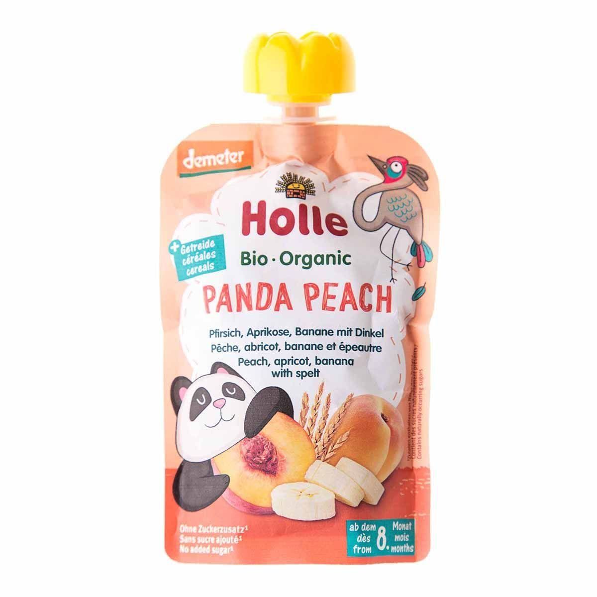 Пюре "Panda Peach" з персиком, абрикосом, бананом і спельтою органічне з 8 міс 100г, Holle