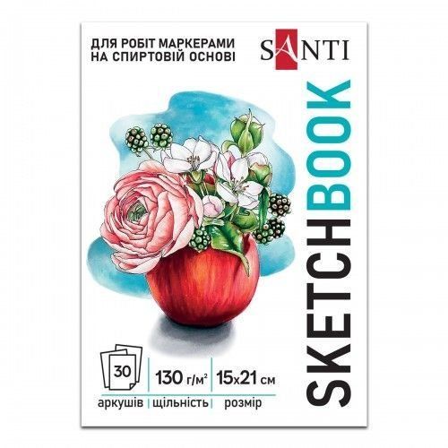 Скетчбук SANTI "Blossom" А5, 30 аркушів, склейка, 130г/м2
