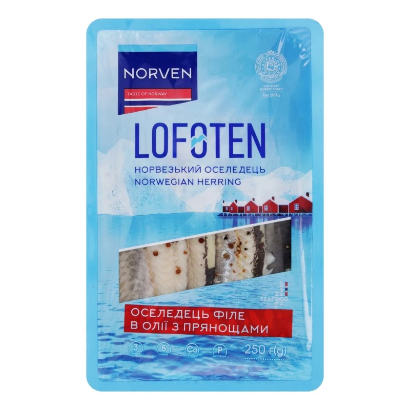 Оселедець філе в олії з прянощами Lofoten Norven, 250г