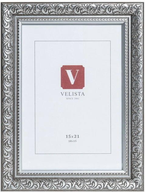Рамка 30Е-1028v 15*21 срібло, пластик, ДВП, скло/оргскло, Velista, шт