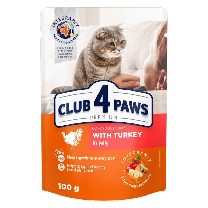Корм для котів З індичкою в желе Premium Club 4 Paws, 100 г