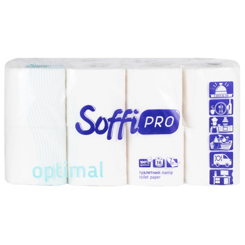 Туалетний папір 2-х шаровий Optimal Soffi Pro, 16 шт/уп.