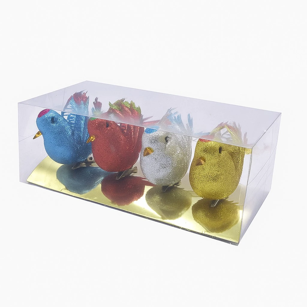 Набір новорічних прикрас &quot;Пташки блискучі&quot; з прищіпкою, 4 шт