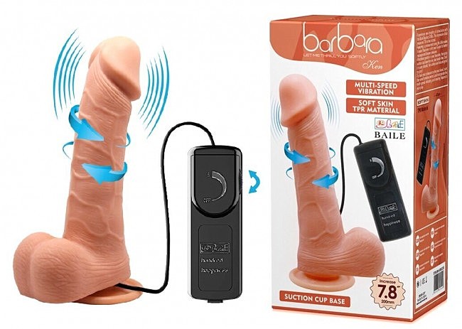 Вибратор на присоске с функцией ротации Barbara 7,8'' Ken Multi-Speed Vibrator, 21 х 4,7 см