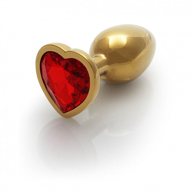 Металева анальна пробка Heart Gem, розмір S колір: золотистий/червоний Ouch!