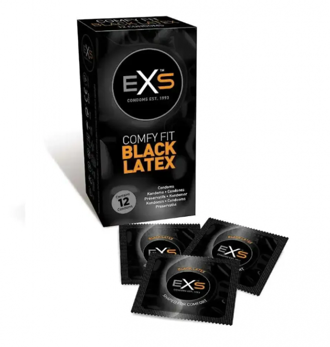 Презервативи Exs чорні латексні BLACK Latex VEGAN, упаковка 12 штук