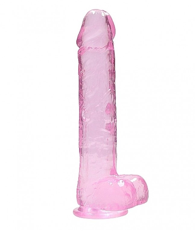 Гелевий фаллоімітатор з мошонкою Realrock Dildo 9 Pink, прозоро-рожевий, 25 х 4,5 см
