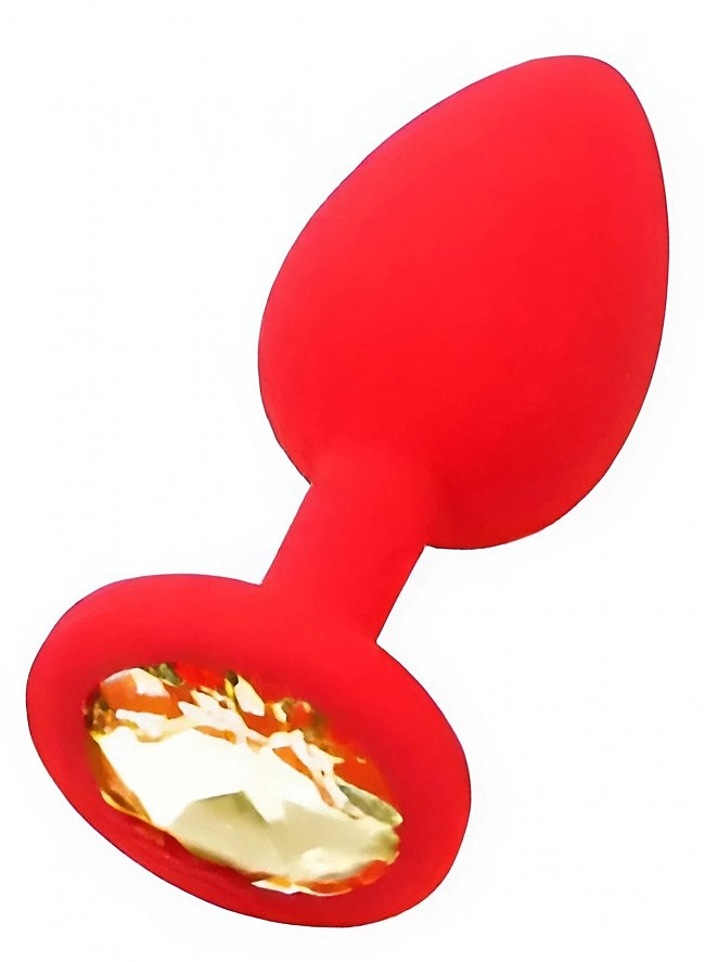 Силиконовая анальная пробка с кристаллом SKN KSIL-06M RED, 8,2 х 3,5 см