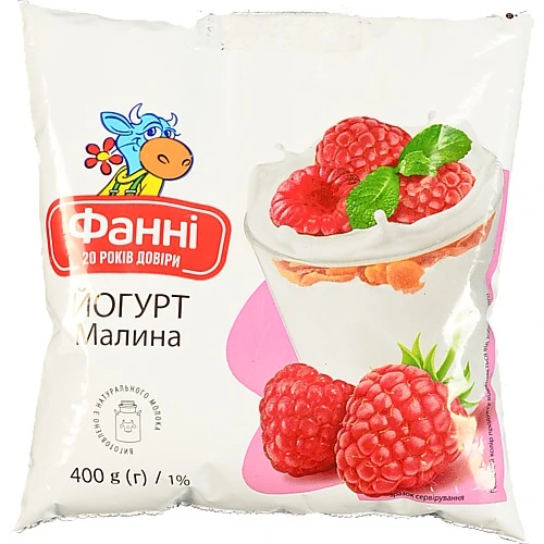 Йогурт Фанні 400г 1% малина п.е