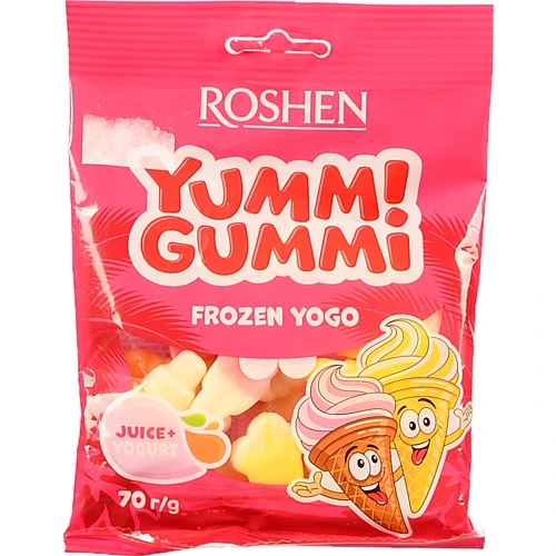 Цукерки Roshen 70г желейні yummi gummi frozen yogo