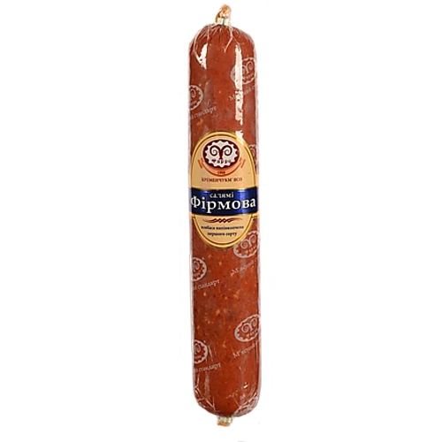 Ковбаса [Салямі Фірмоваk Фарро, напівкопчена, перший ґатунок, вакуумна упаковка, цілий батон