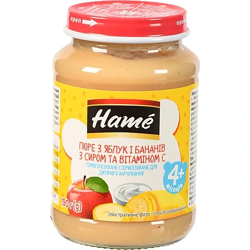 Пюре Hame 190 г яблуко та банан з сиром