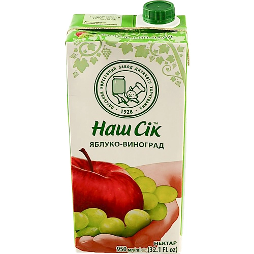 Нектар Наш сік 0.95л яблуко виноград освiтлений