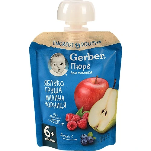 Пюре Гербер 90г ябл.груша малина чорниця пауч