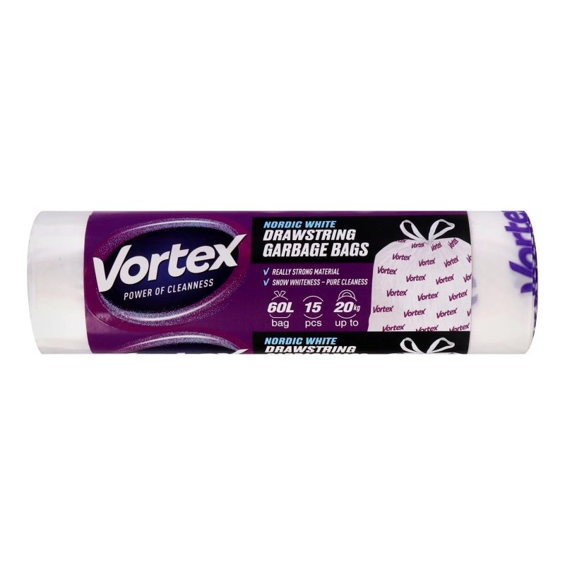 Пакети для сміття з зав'язками 60л Північно-білі Vortex 15шт