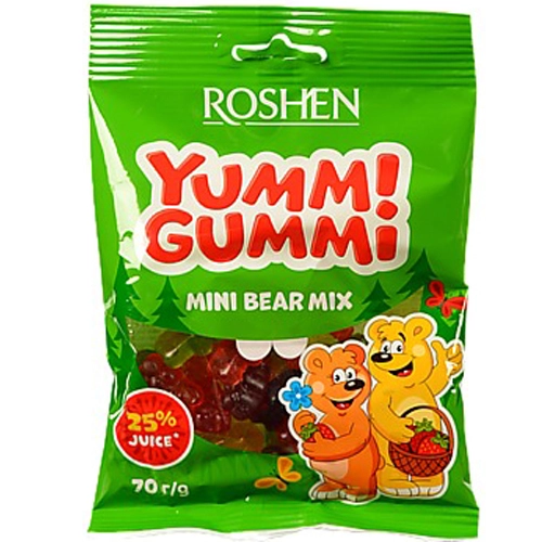 Цукерки Roshen 70г желейні yummi gummi mini bear mix