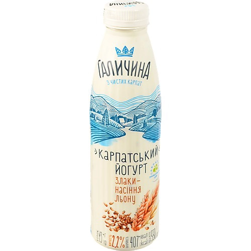 Йогурт Галичина 550г 2.2% злаки насіння льону пет