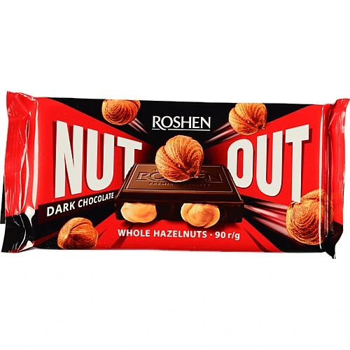 Шоколад Roshen 90г nut чорний з цілим фундуком