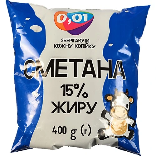 Сметана 0.01 400г 15% п.е.
