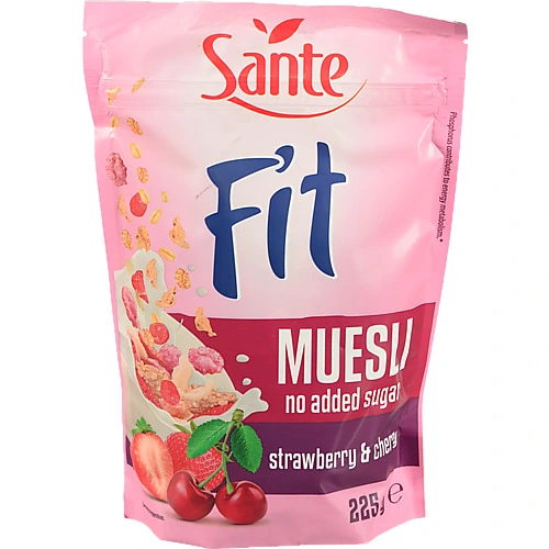 Пластівці Sante 225г Fit  полуниця малина і вишня