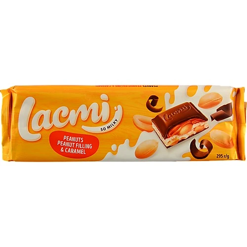 Шоколад Рошен 295г Lacmi молочний з арахісом та карамельно арахісовою начинкою