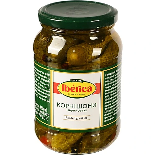 Корнішони Iberica 480г мариновані ск.