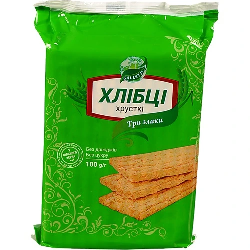 Хлібці Galleti 100г луганці три злаку хрусткі