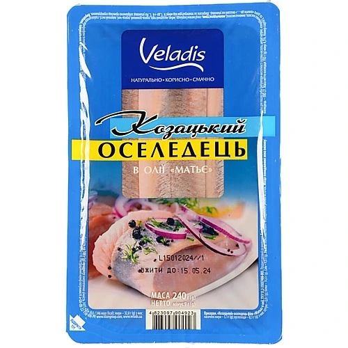 Оселедець Veladis 240г філе в олії матьє