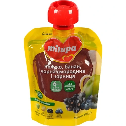 Пюре дитяче Мілупа 80г ябл.банан ч.смородина чорниця