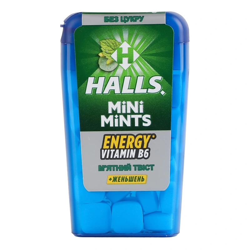 Цукерки Halls 12.5г міні мінтс мята вітамін В б.цукру